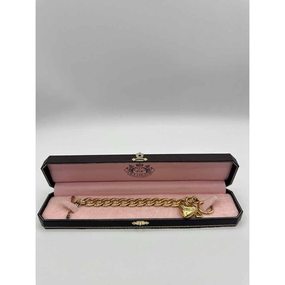 Juicy Couture Gold-Tone Heart Lock Link Bracelet w/ Original Pink Box Y2K